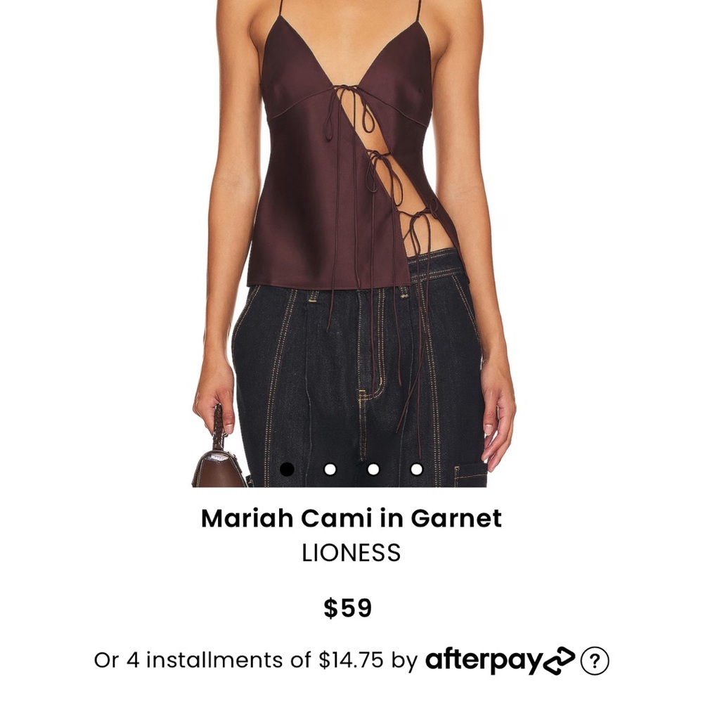 Lioness Mariah Cami in Garnet Revolve Satin top
